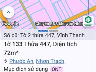 72m² đất thổ cư phước an nhơn trạch giá chỉ 1,3 tỷ, sổ riêng, khu dân cư, gọi ngay
