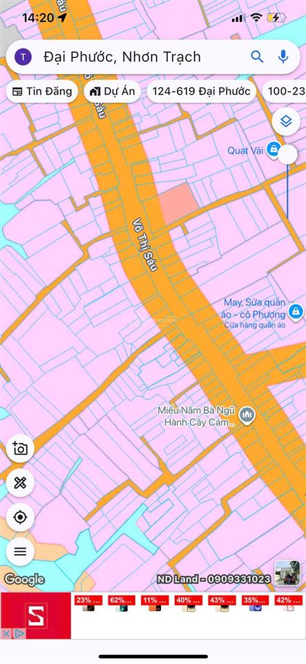 Giá bán nhanh đất đẹp đại phước 195.5m2 full thổ cư, 2 mặt tiền, dân cư đông, sổ hồng riêng