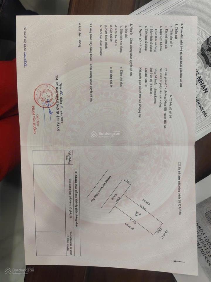 64.8m2 đất tđc điểm 4 mai trung thứ  ngang 4.8m  tây nam