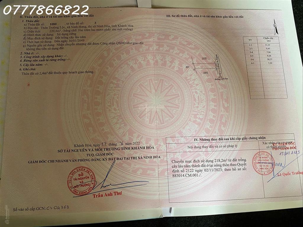 Đất full thổ cư thôn Trường Lộc, khu hành chính UBND xã Nam Ninh Hòa