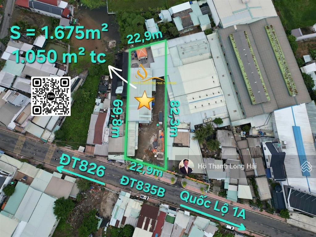 Chuyển nhượng 1675m mặt tiền đường đt835b hơn 22m xã phước lý, tỉnh long an, có kho xưởng sử dụng