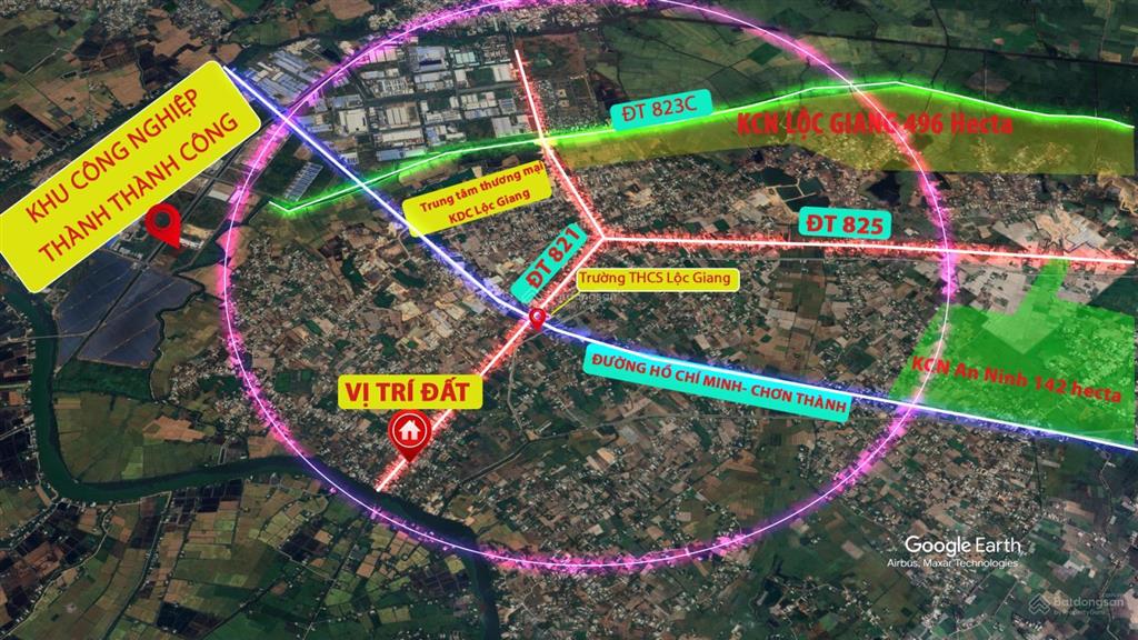 385m2 đất thổ cư, mặt tiền đt 821 tại chợ lộc giang, đức hòa.