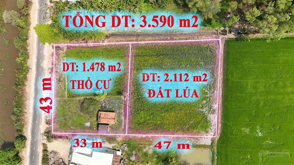 Lô đất nhà vườn, mặt tiền đường nhựa view sông vàng cỏ, trung tâm huyện đức huệ, hàng hiếm