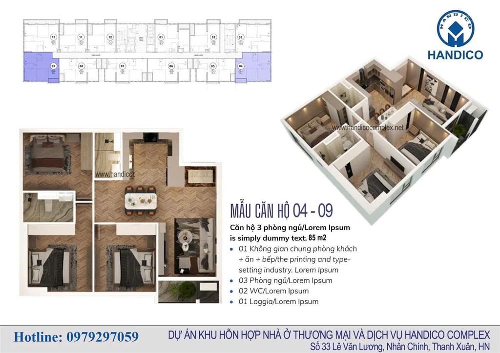 Cần bán căn góc 1x04 (tầng 1x) tòa handico complex 33 lê văn lương dt 83.18m2 giá chỉ 9.x tỷ/căn