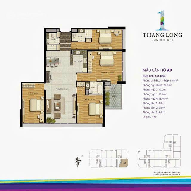 Nhà em bán lại căn hộ 162m2, 4pn góc view đẹp tòa a thăng long number one. 0888 486 ***.
