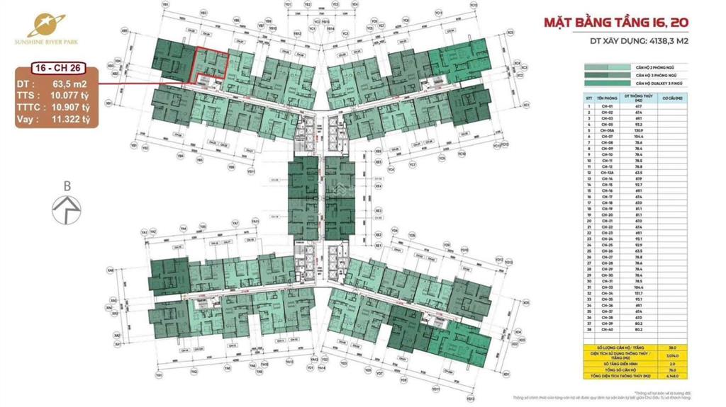 Duy nhất 1 căn 2pn  63,5m2 view trực diện sông hồng đẹp nhất sunshine river park, 0973 077 ***