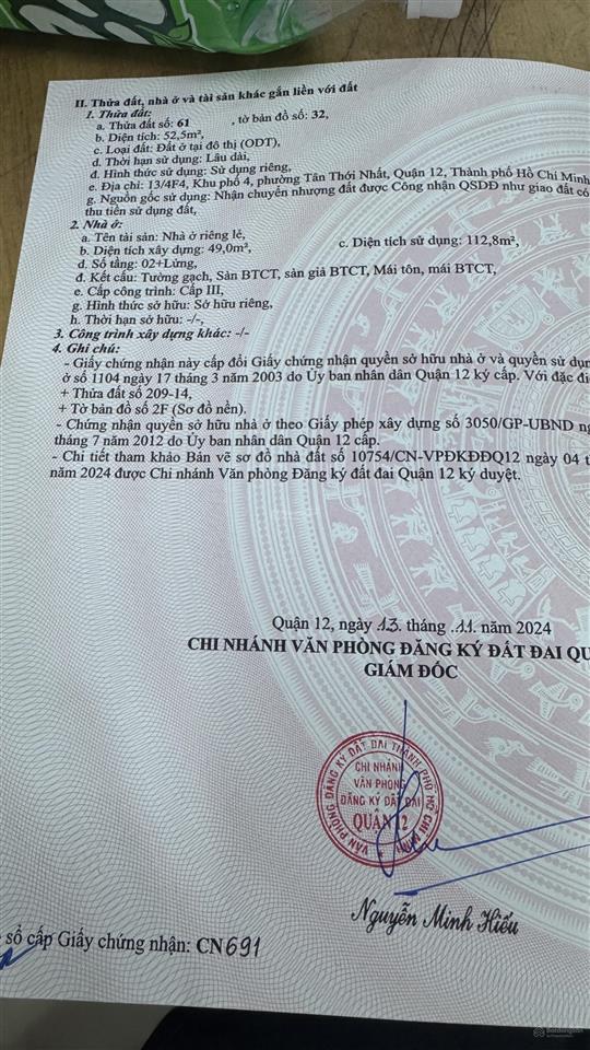 Bán nhà gấp đường dương thị giang phường tân thới nhất quận 12