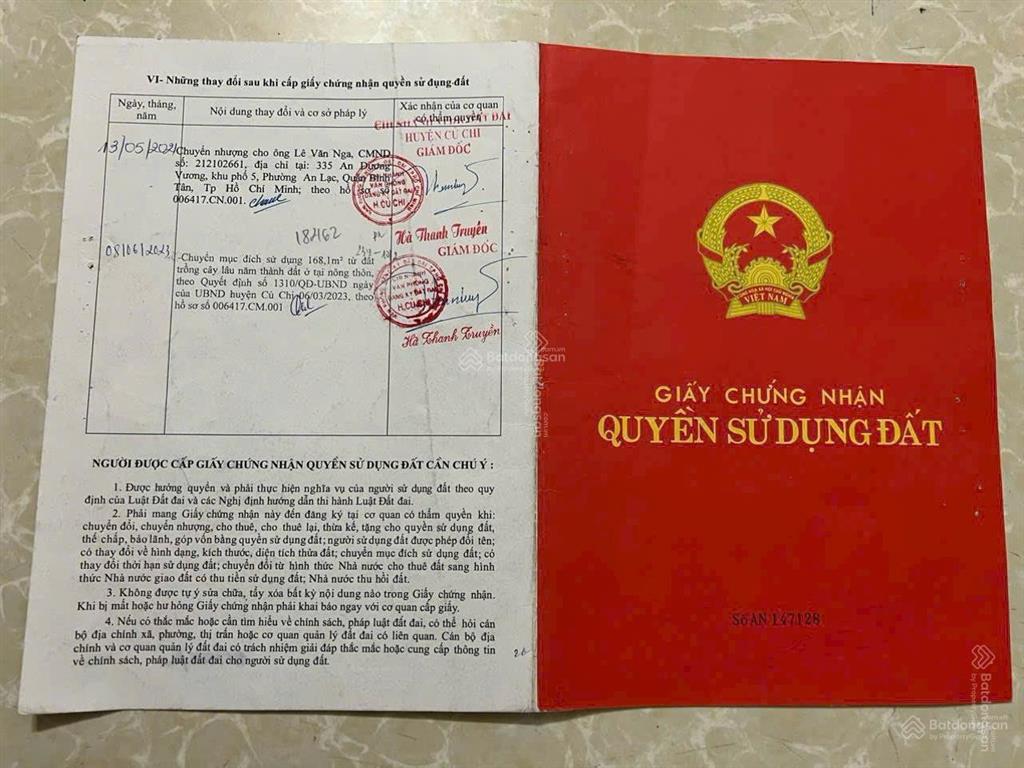Bán đất mặt tiền đường bến súc củ chi xã an nhơn tây mới