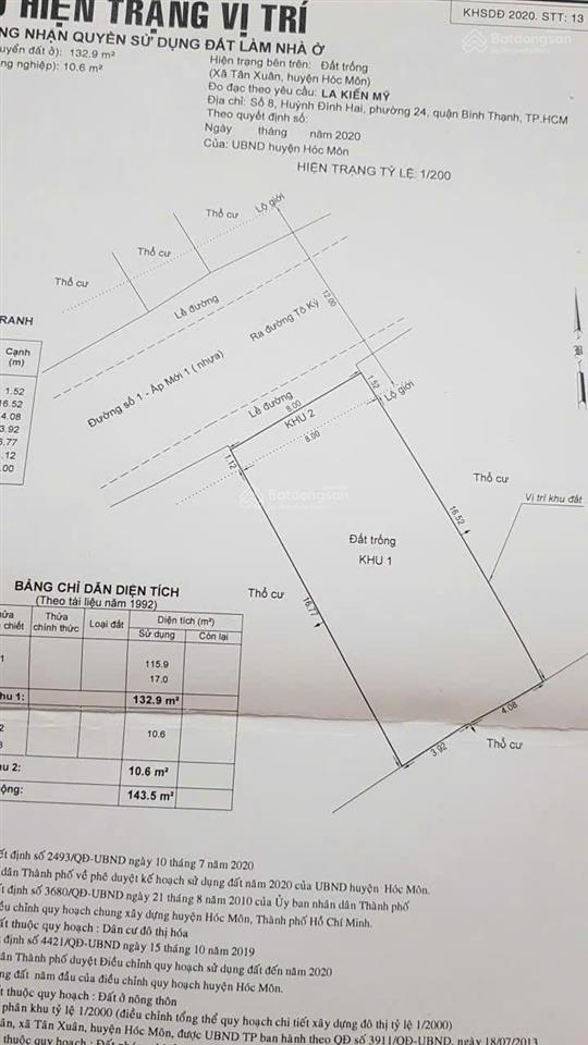 Đất bán gấp mặt tiền ấp mới 1 (tô ký) hóc môn