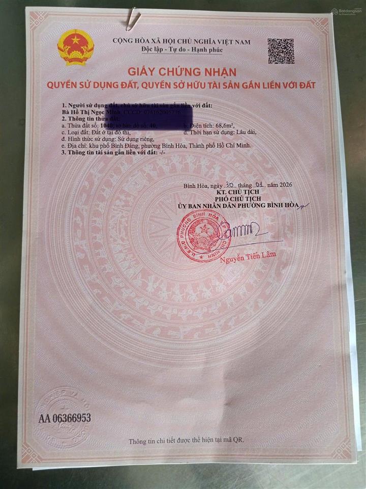 Đất tái định cư bình đáng ngay kcn vsip 1, diện tích 68m2 thổ cư 100%, giá chỉ 2 tỷ 800tr