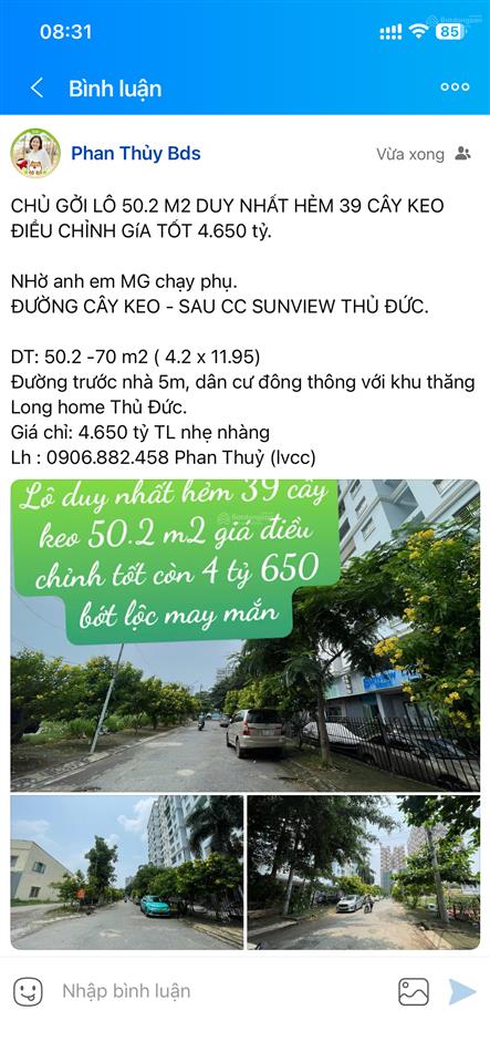 Đất cây keo sau chung cư sunview thủ đức giá 4.650 xe hơi tận nhà