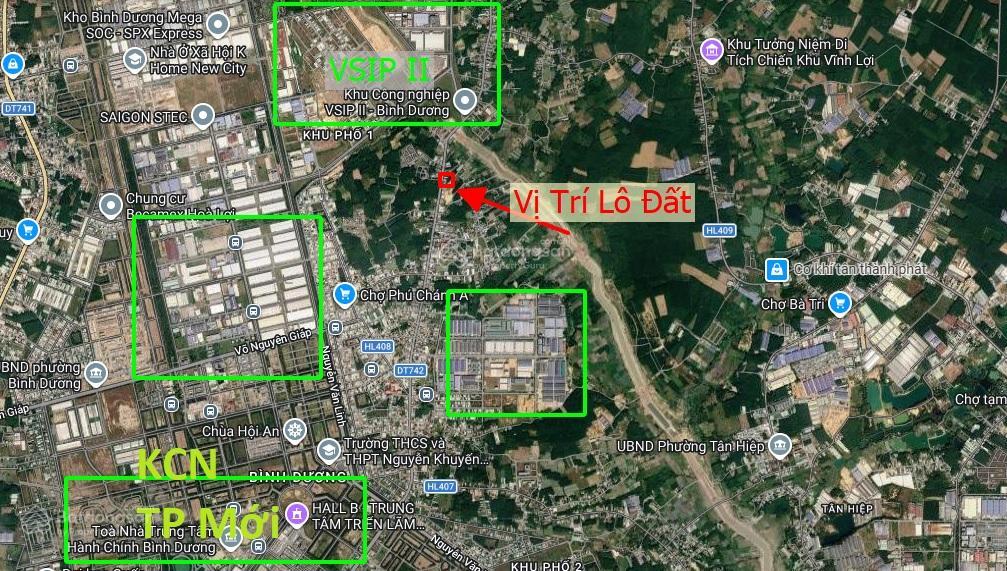 Đất mặt tiền 309m2 ngang ~ 9m, gần vsip 2 phường bình dương chính chủ
