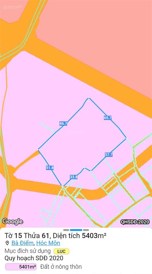 Bán 5,368.5m2 cln (quy hoạch lên thổ) ở bà điểm, hóc môn, tp. hồ chí minh 35tỷ