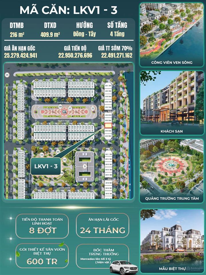 Siêu phẩm biệt thự diện tích 216m2, 2 mặt tiền ven sông hòn ngọc, dự án hoàng huy green river