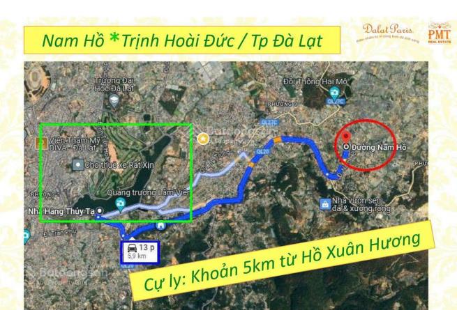 Đất biệt thự, thuận tiện xây khách sạn, view đẹp, 5km đến hồ xuân hương, gần khu biệt thự nam hồ