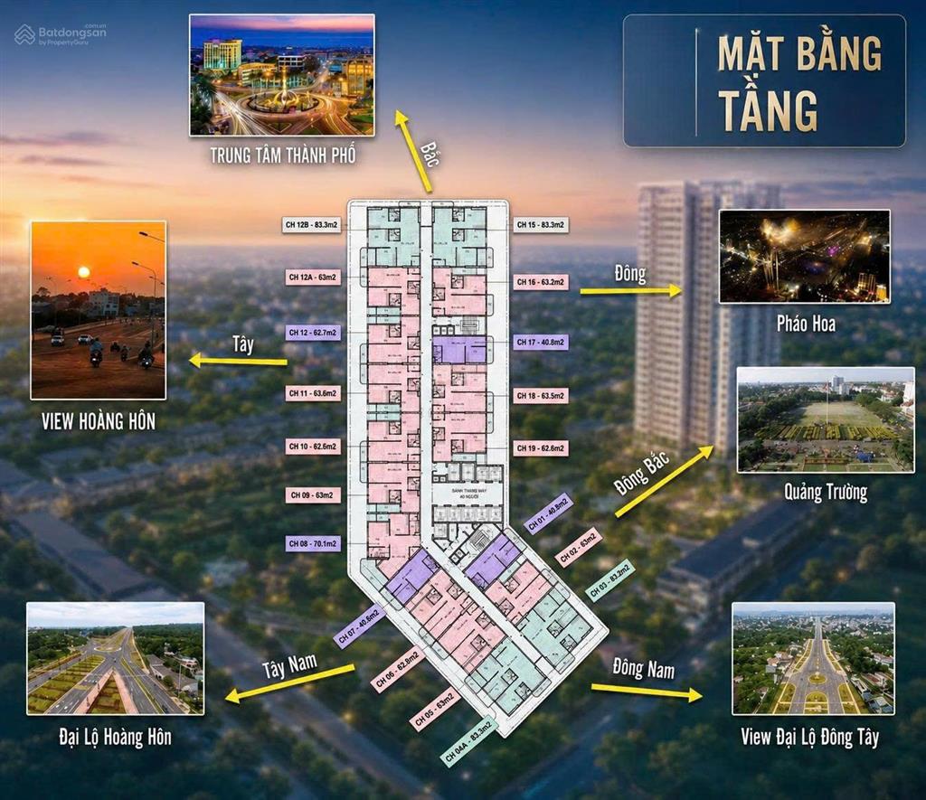 Căn hộ 3 phòng ngủ tầng cao view pháo hoa