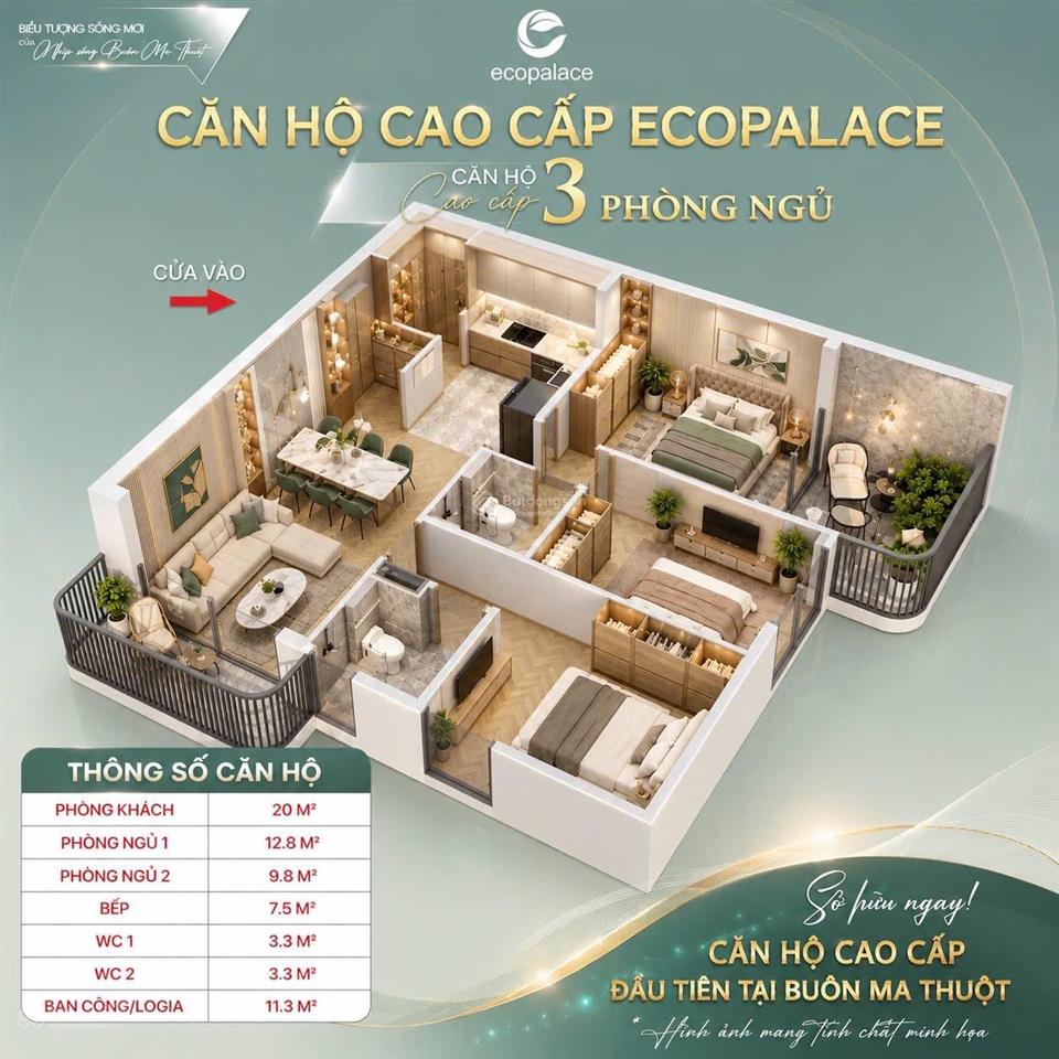 Căn góc eco palace 85,3m kết hợp không gian sống và tầm nhìn