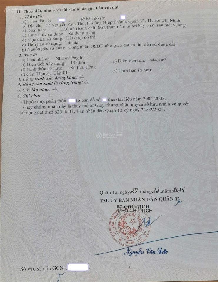 Bán nhà 1t2l, 6x26.2m, mặt tiền nguyễn ảnh thủ, p. hiệp thành, q12, thuê 45tr/th, thổ cư 100%