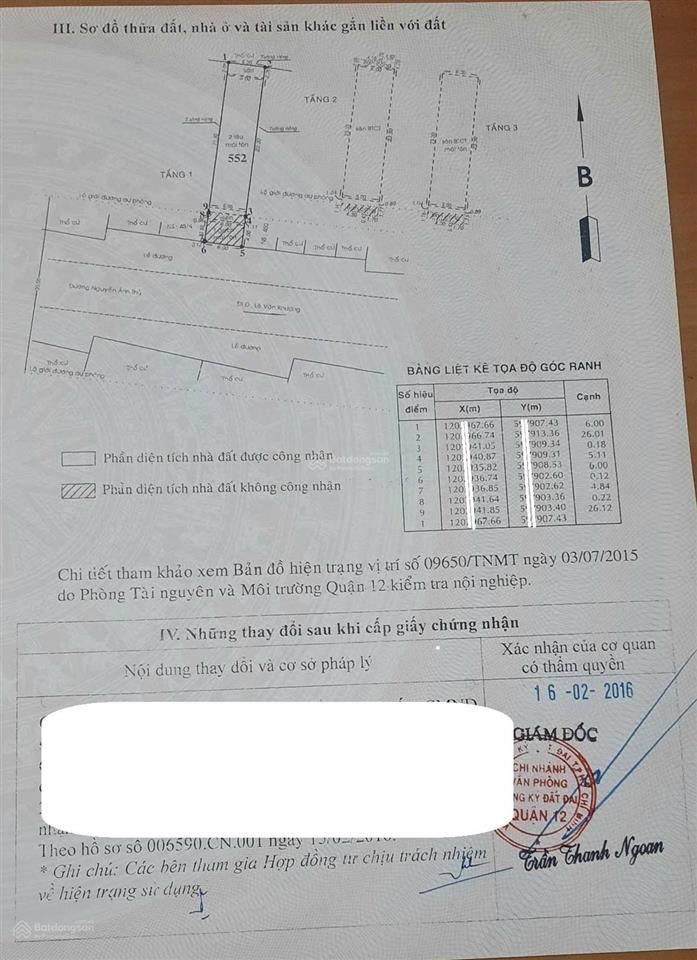 Bán nhà 1t2l, 6x26.2m, mặt tiền nguyễn ảnh thủ, p. hiệp thành, q12, thuê 45tr/th, thổ cư 100%