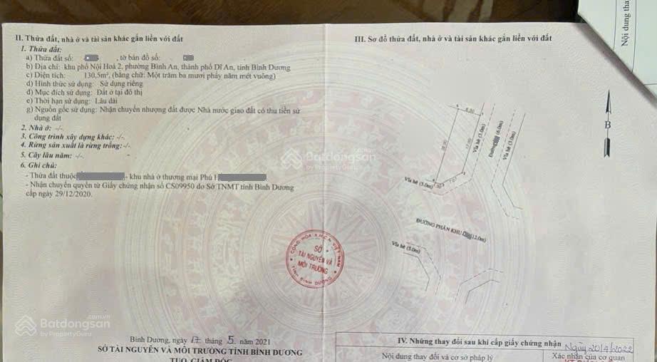 Bán lô góc 6.5x22m, đường n4 kdc phú hồng thịnh 9 p. bình an, thổ cư 100%