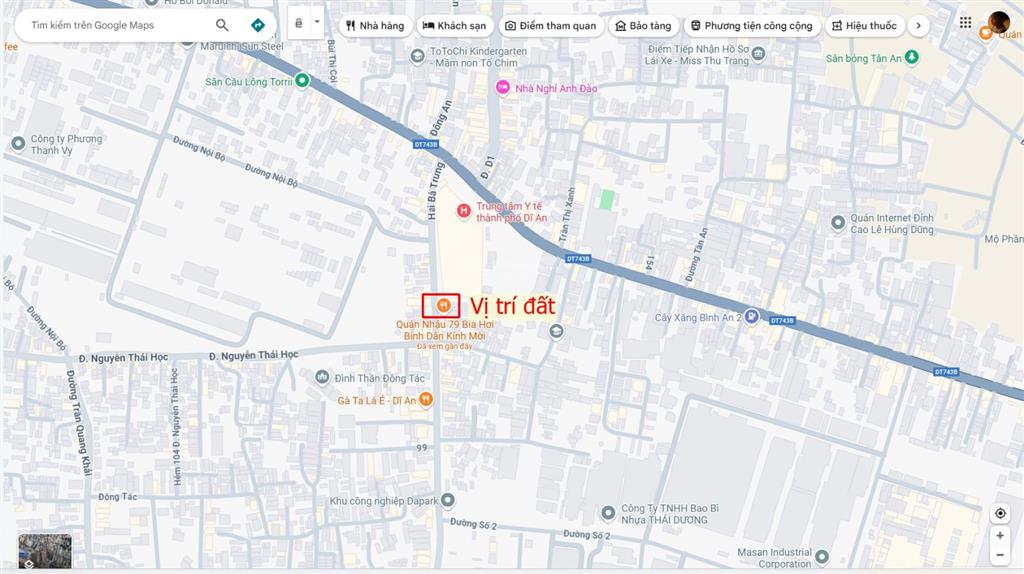 Bán đất 351m2, mặt tiền hai bà trưng p. tân đông hiệp kế ttyt dĩ an