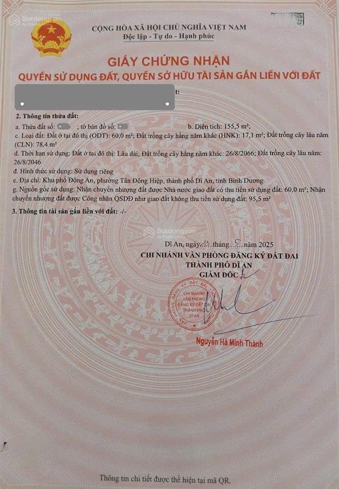Bán đất 7x23m, mặt tiền trần thị xanh, p. tân đông hiệp gần ttyt dĩ an