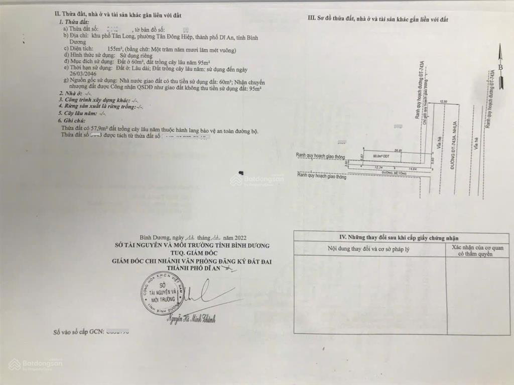 Bán lô góc 15.6x27m, mặt tiền đường đt. 743a p. tân đông hiệp, thu 90tr/th