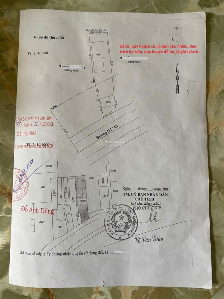 Bán nhà và xưởng 453.3m2, mặt tiền đt.743a p. tân đông hiệp gần ngã 3 ông xã, đang thuê 27tr/th