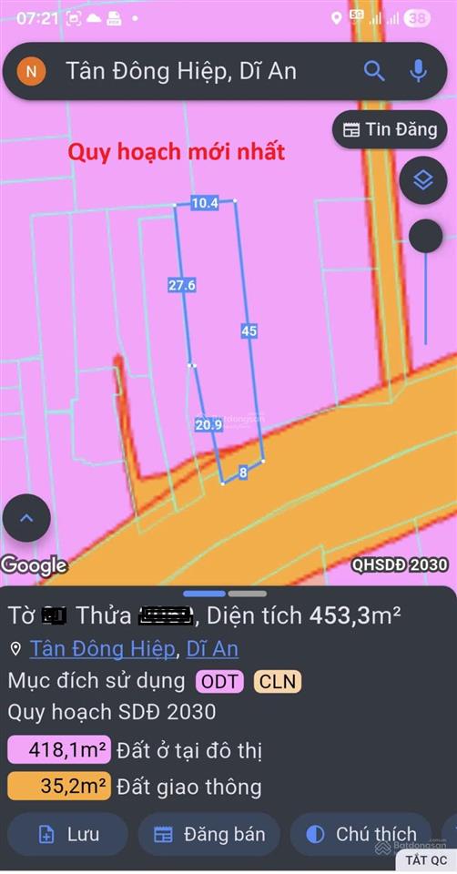 Bán nhà và xưởng 453.3m2, mặt tiền đt.743a p. tân đông hiệp gần ngã 3 ông xã, đang thuê 27tr/th