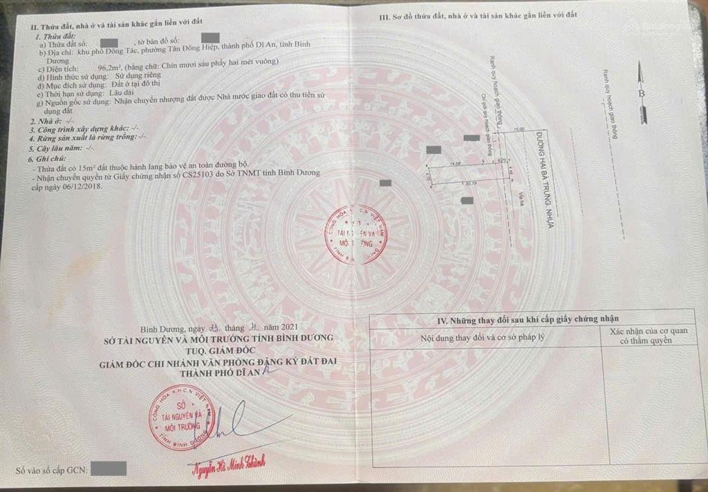 Bán nhà 1t1l 4.5x20m, mặt tiền hai bà trưng p. tân đông hiệp gần ttyt dĩ an