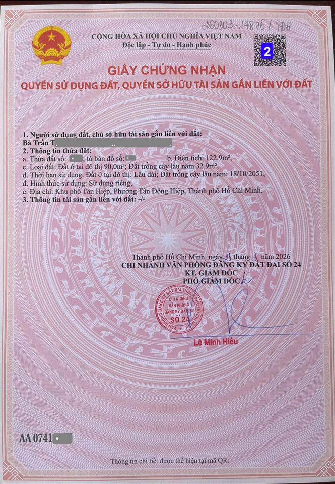 Bán đất 5x24m, mặt tiền nguyễn thị tươi p. tân đông hiệp gần chợ phú an
