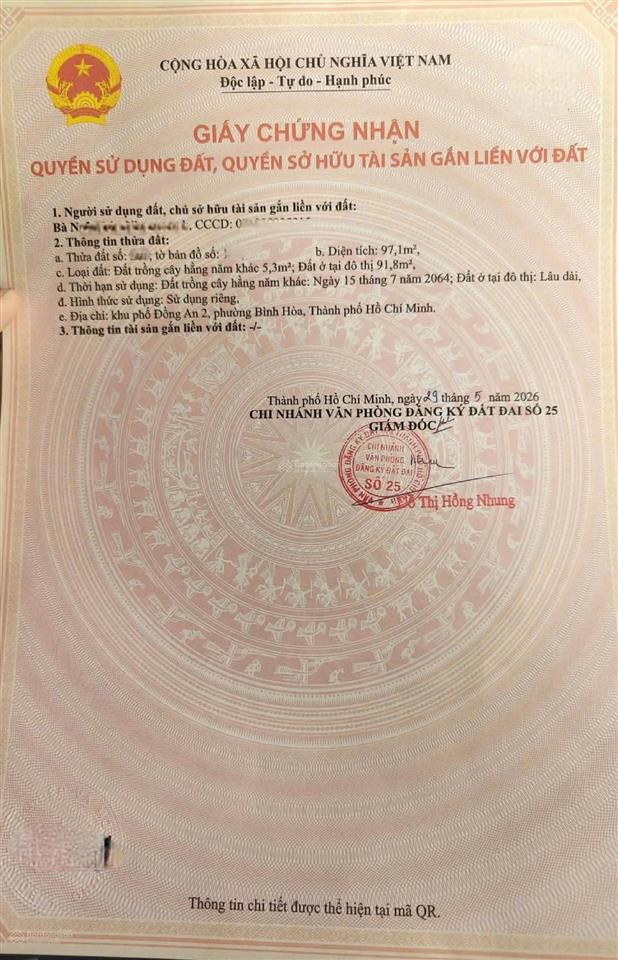 Bán dãy trọ 5.3x18.5m, kdc thủy lợi gần chợ đồng an 4 (không vướng, thu 8tr/th, giá rẻ)