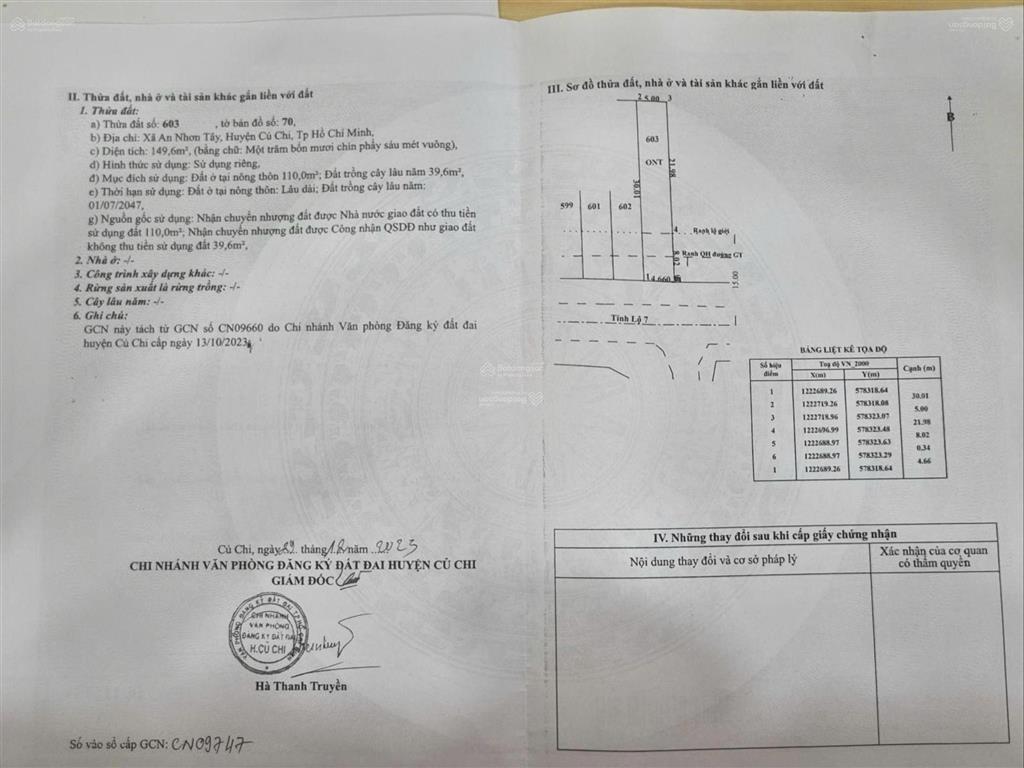 Bán lô đất mt tỉnh lộ 7, xã an nhơn tây, củ chi. đất cao ráo bằng phẳng, dt 150m2 full thổ