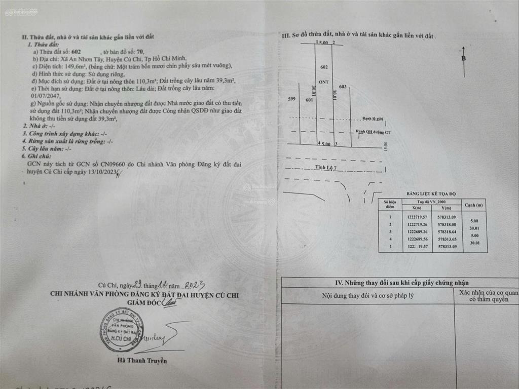 Bán lô đất mt tỉnh lộ 7, xã an nhơn tây, củ chi. đất cao ráo bằng phẳng, dt 150m2 full thổ