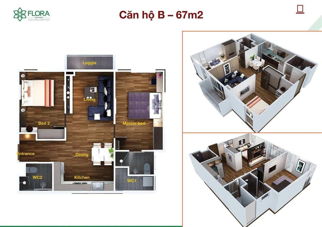 Cho thuê căn hộ flora anh đào 1pn+ đầy đủ nội thất giá 7,5tr