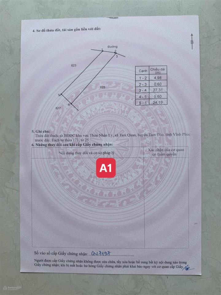 Bán 132.8m2 thổ cư 80m2 tam dương bắc gần nhà văn hóa giá 7xx triệu