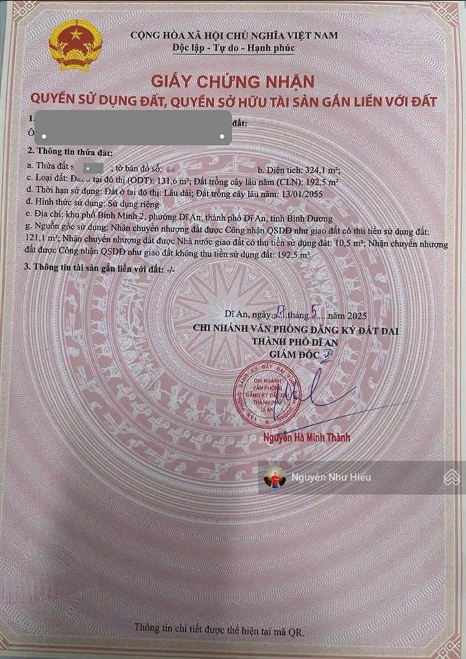 Bán đất mt đường nguyễn tri phương p. dĩ an tp. dĩ an