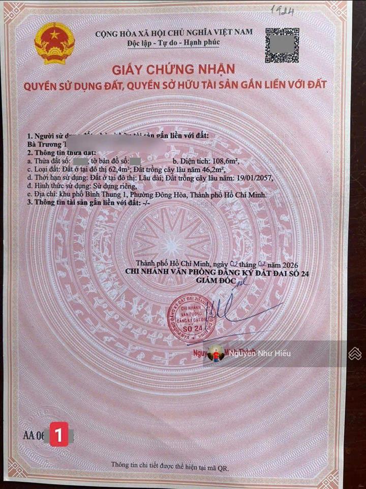 Bán lô đất liền kề gần làng đại học p. bình an tp. dĩ an