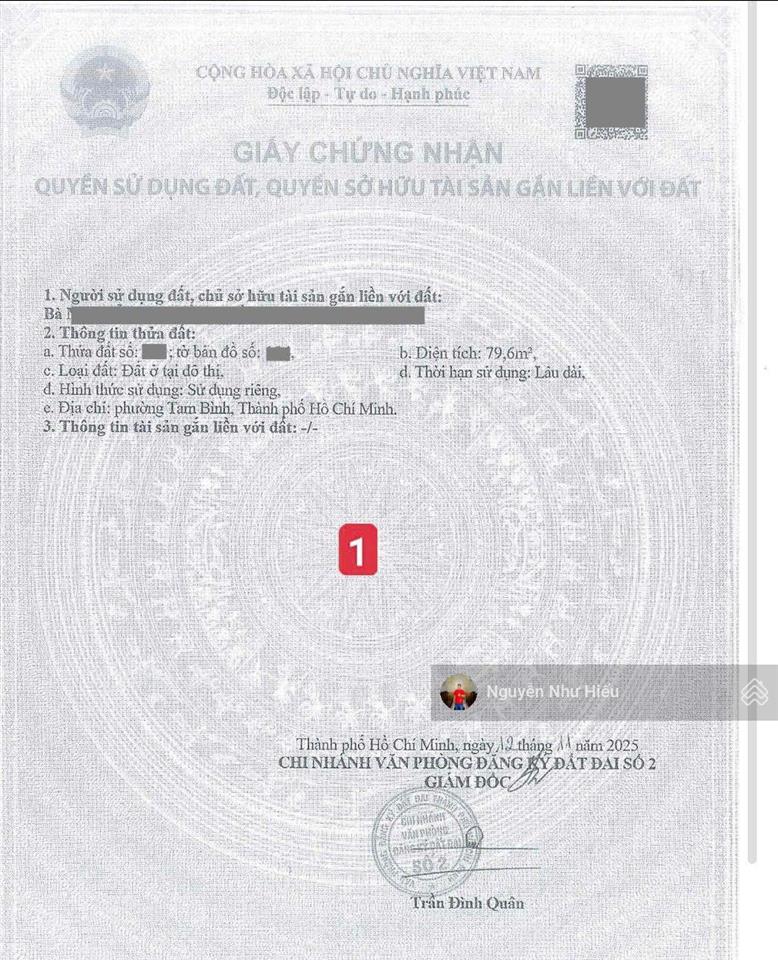 Bán lô đất mt đường ngô chí quốc gần cầu vượt gò dưa, p.tam bình, tp.hồ chí minh