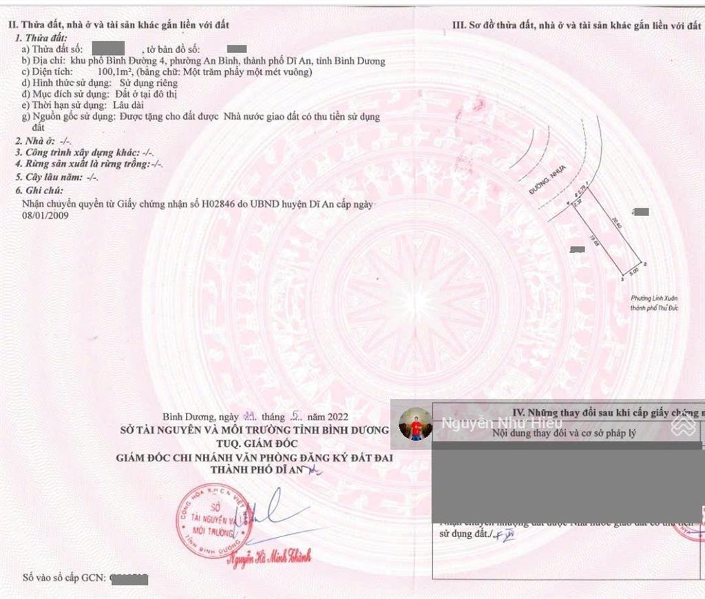 Bán đất gần đường nguyễn tri phương p. an bình tp. dĩ an