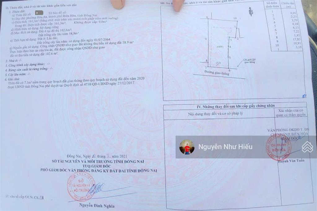Bán đất ngang 7,2m cách bờ hồ biconsi 1,5km p. hóa an, tp. biên hòa