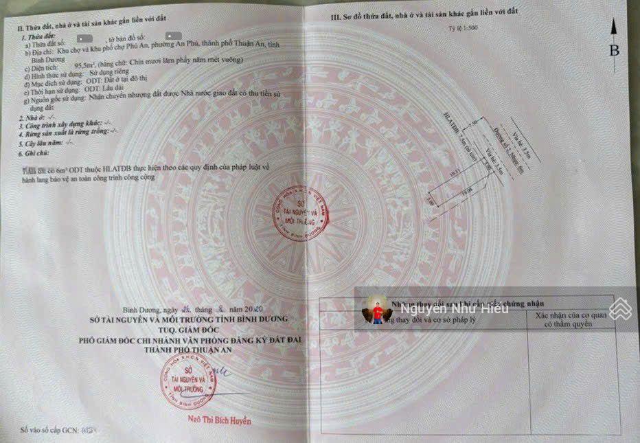Bán đất 5x19m kdc chợ phú an p. an phú tp. thuận an