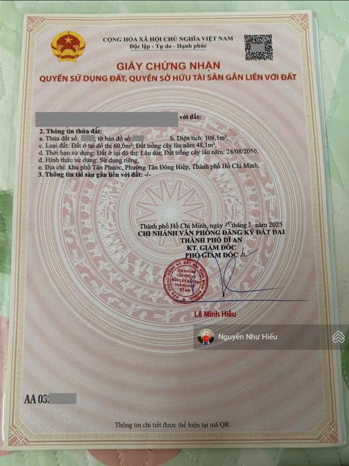 Giảm 350tr bán đất mt bùi thị xuân p. tân bình tp. dĩ an