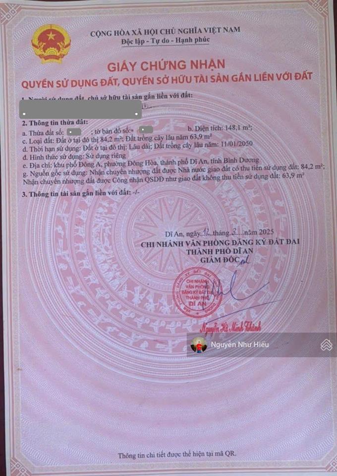 Giảm 200tr bán đất rẻ gần đường nguyễn hữu cảnh 100m p. đông hòa tp. dĩ an