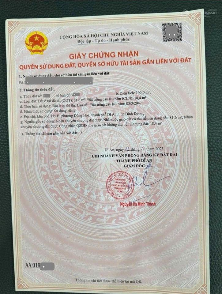 Bán đất ngang 5,9m gần go, đường hai bà trưng nối dài 100m, p. đông hòa, tp. dĩ an