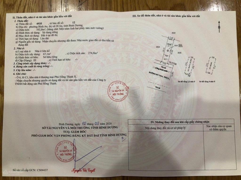 Bán nhà 1 trệt 3 lầu mt đường đt743a, kdc phú hồng thịnh 10, p. bình an, tp dĩ an