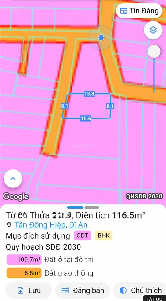 Bán đất ngang 8m cách đường nguyễn thái học 100m p.tân đông hiệp tp dĩ an