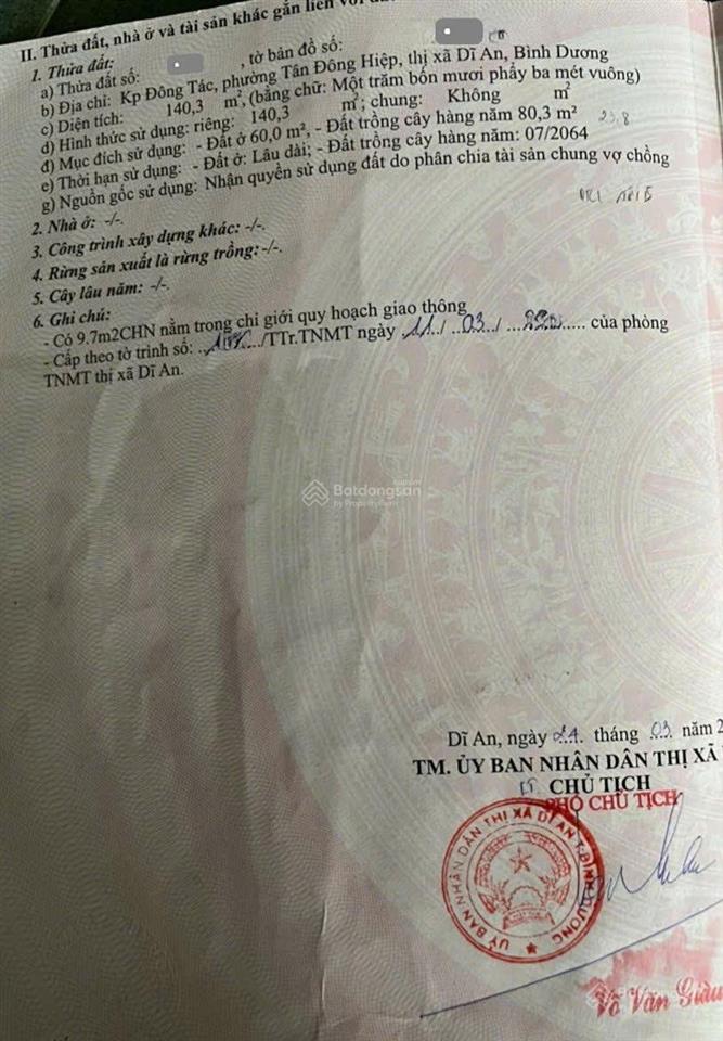 Bán đất ngang 8m cách đường nguyễn thái học 100m p.tân đông hiệp tp dĩ an