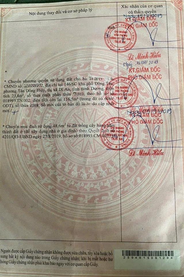 Bán đất ngang 8m cách đường nguyễn thái học 100m p.tân đông hiệp tp dĩ an