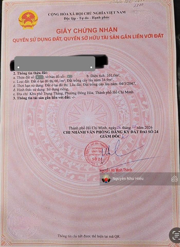 Bán đất mt đường vàm suối, phường bình thắng, tp. dĩ an
